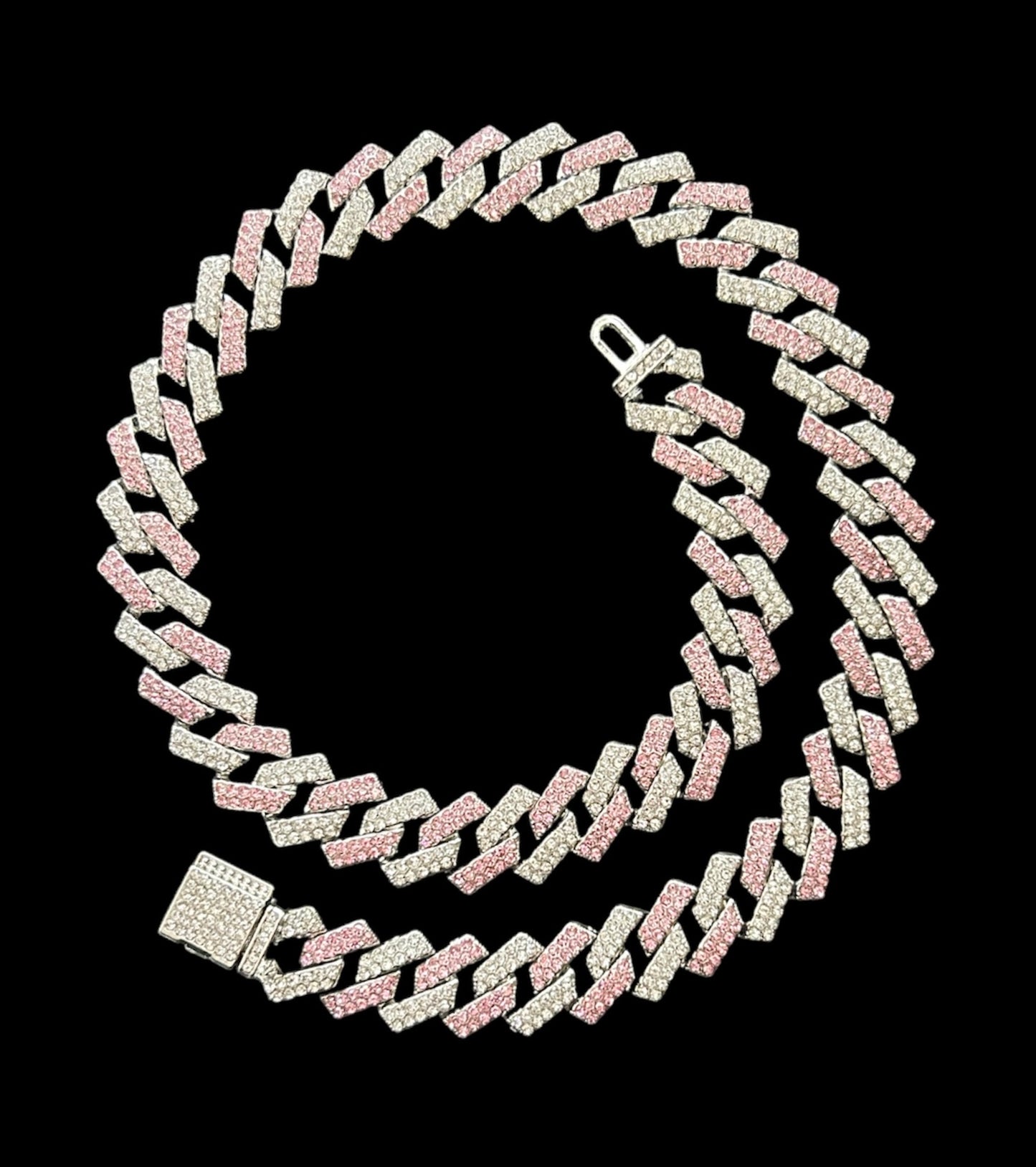 シルバー&ピンク プロングチェーン ネックレス