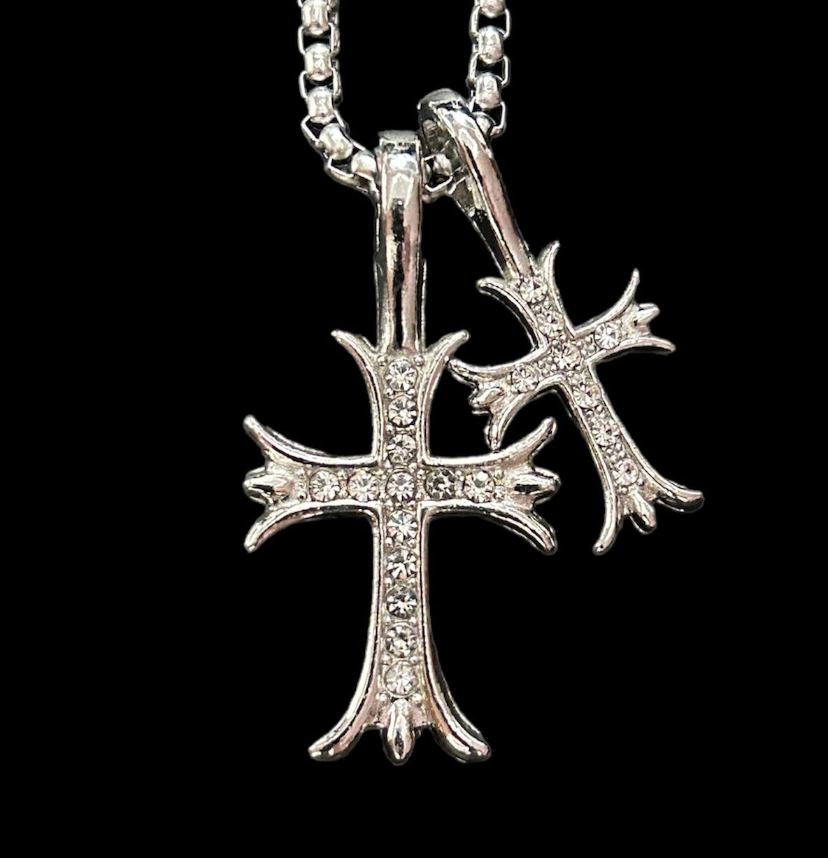 silver double cross necklace