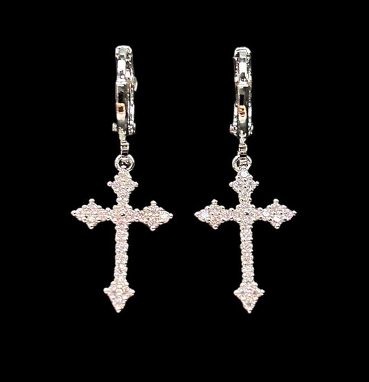 silver cross earrings