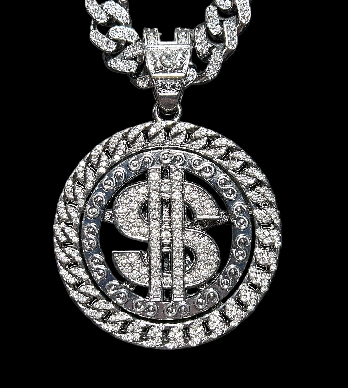 Silver Spin Dollar Cuban Necklace