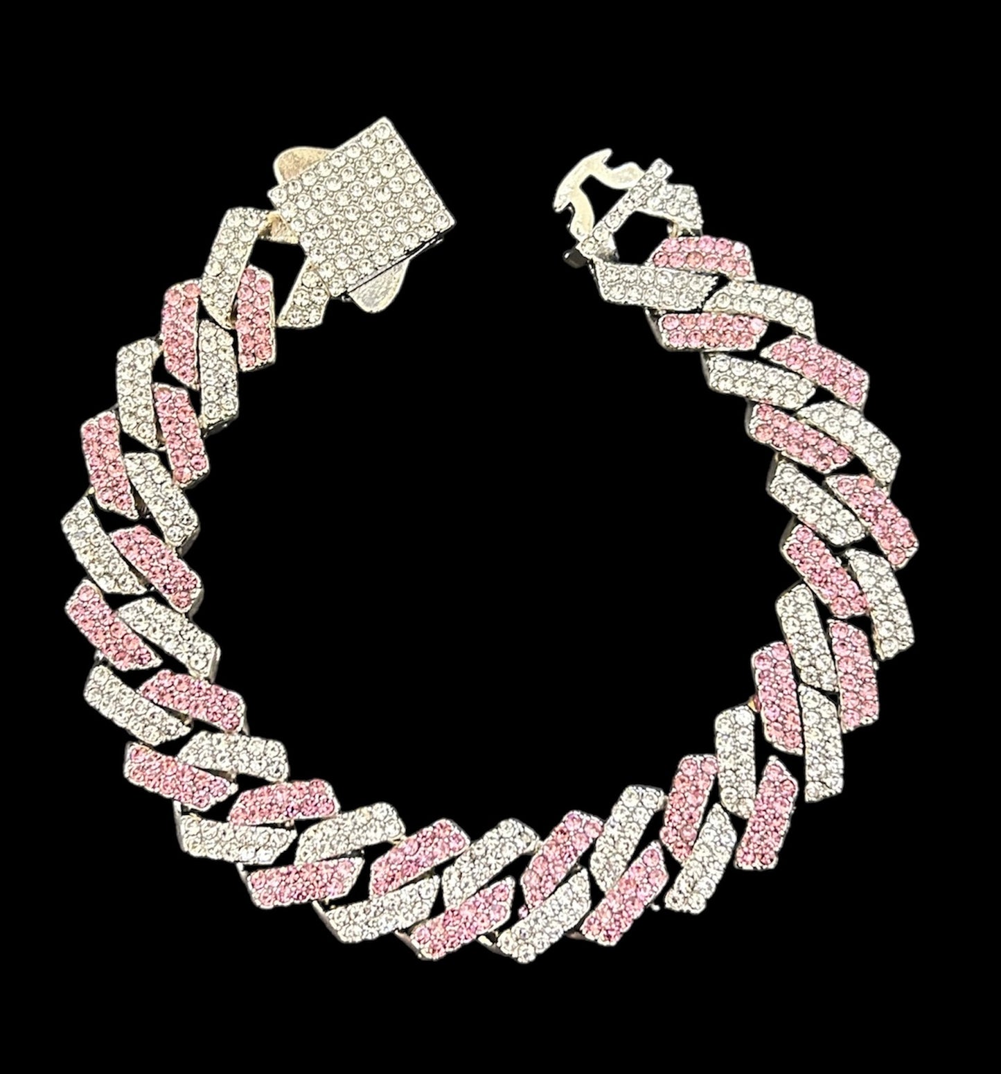 Silver and pink prong chain bracelet