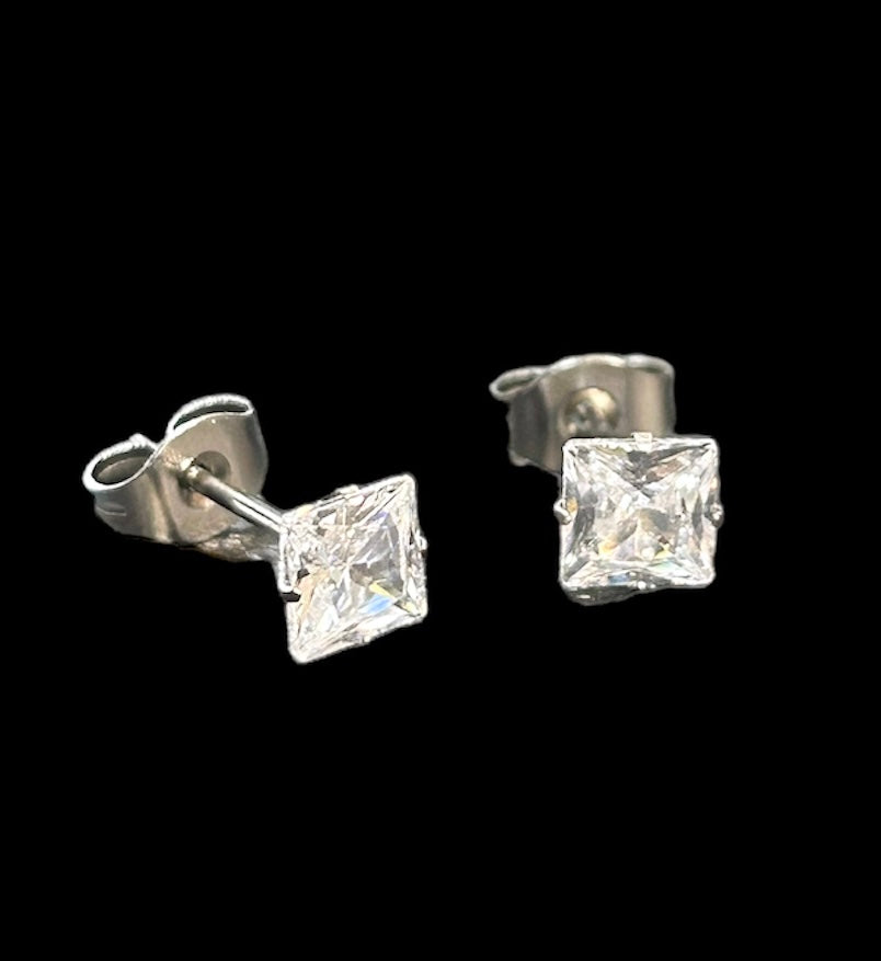 silver princess cut earrings