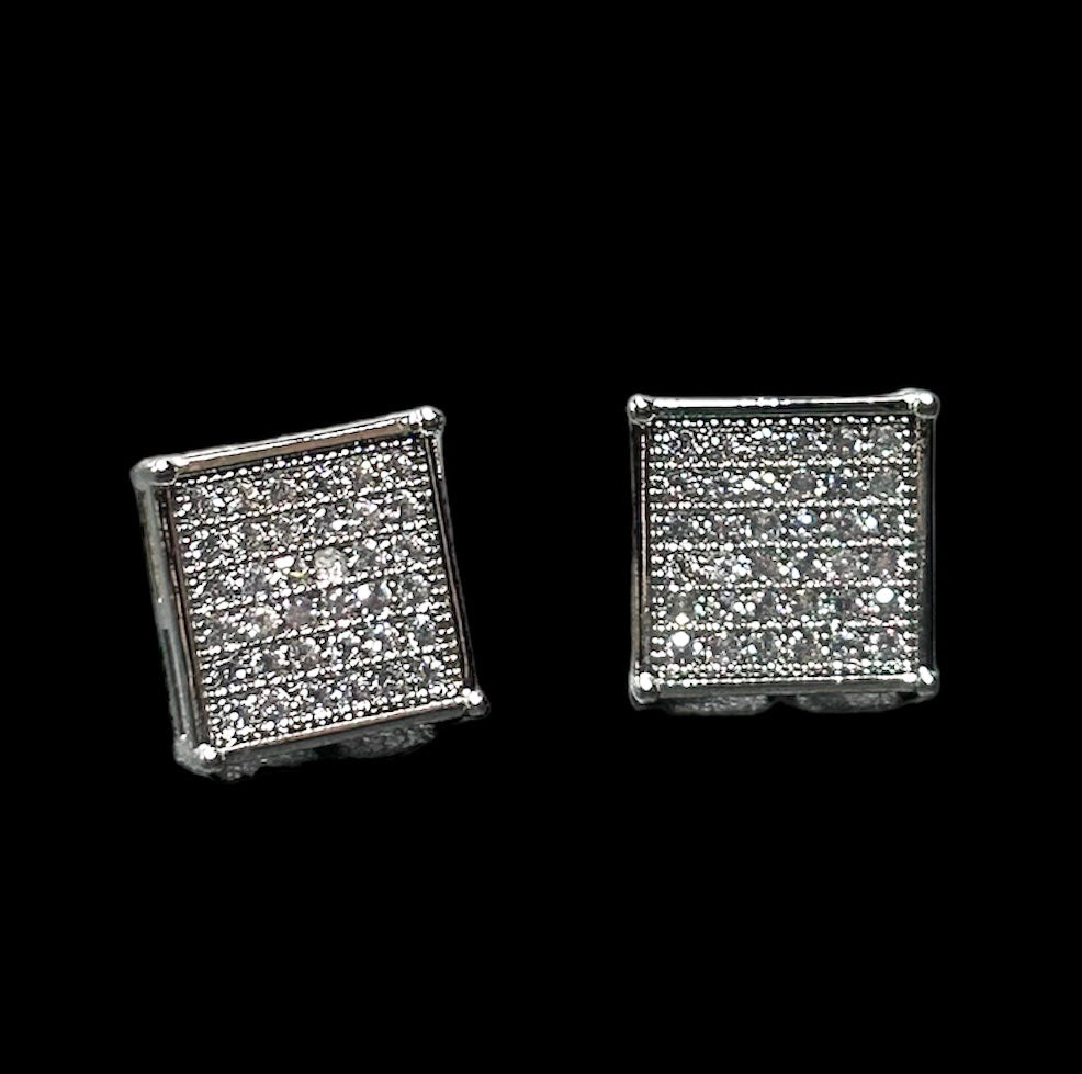 silver square earrings