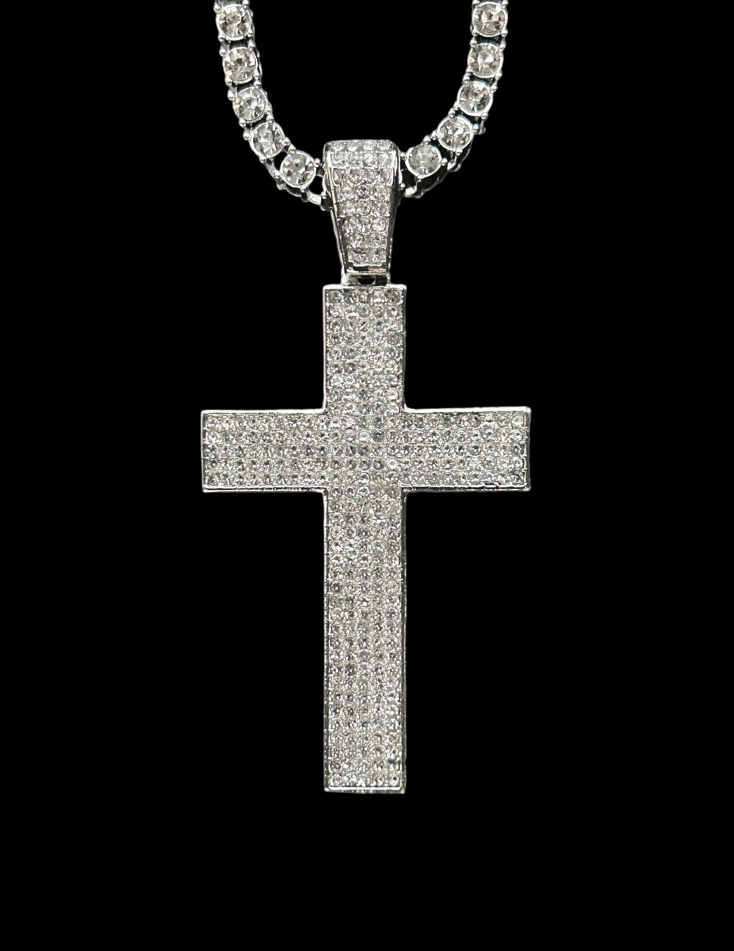 silver cross tennis chain necklace